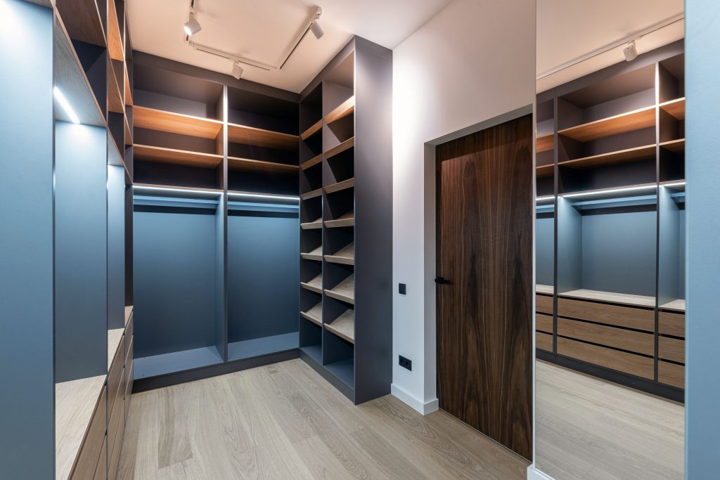 Built-in storage solution for shoes, handbags, and accessories