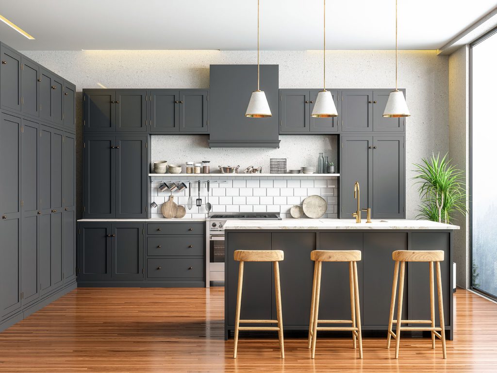 Modern closet design featuring black and white finishes